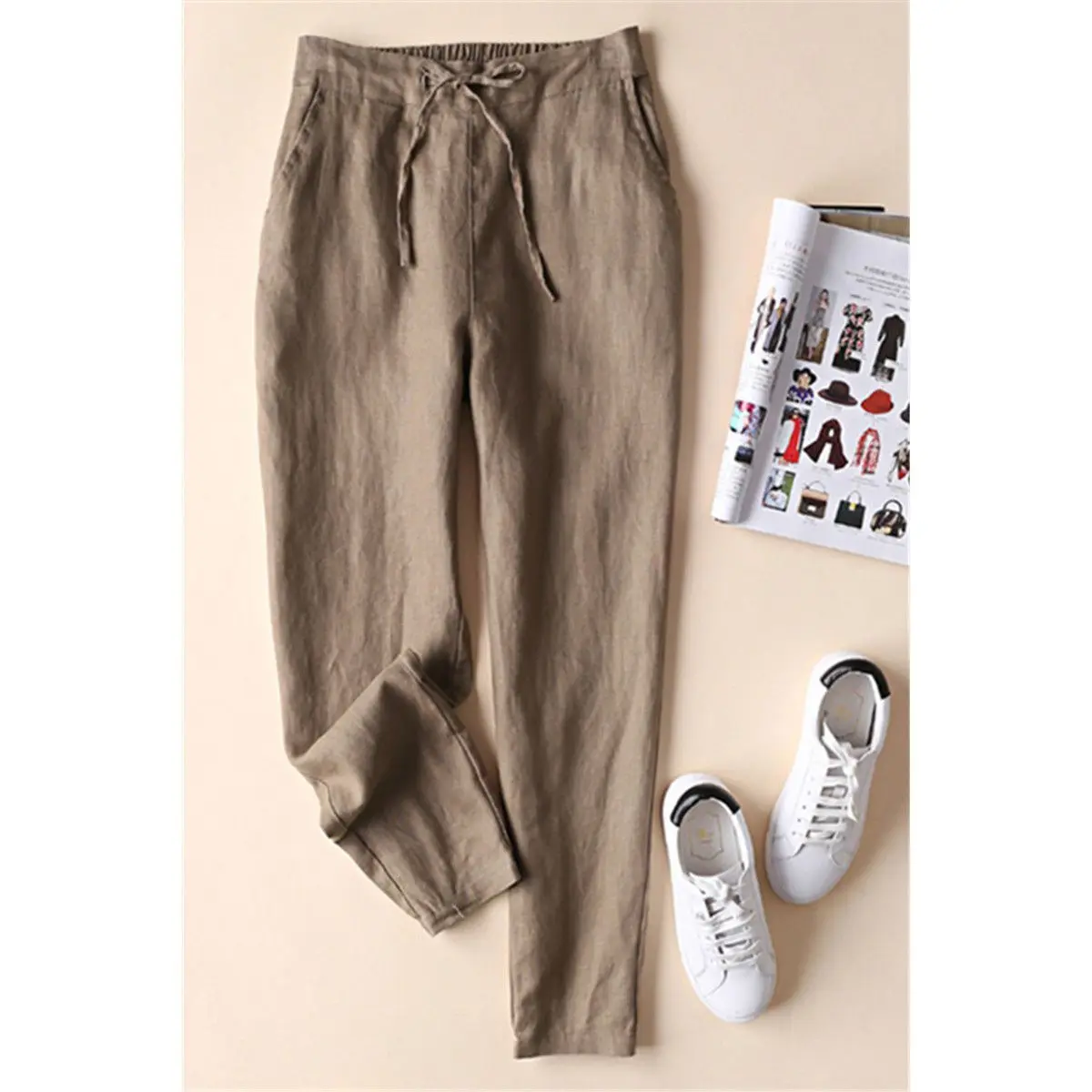 

2021 summer new style pure cotton imitation linen harem pants women's thin loose and thin nine points casual trousers BiggOrange