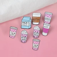 pink cartoon coffee cup enamel pins travel cup brooches to go cup badges milk lapel pin gift for coffee lover drop shipping
