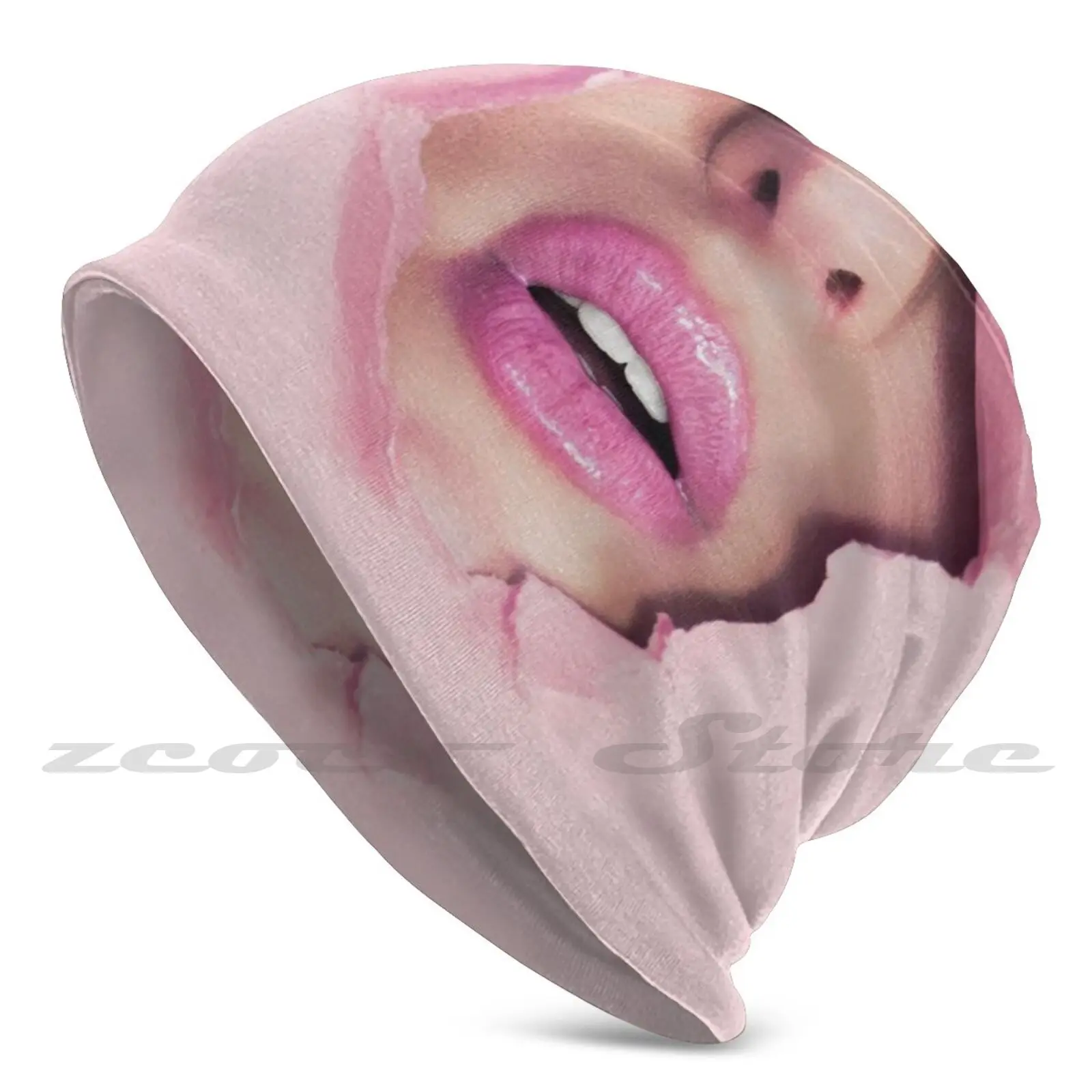 

Beauty Face Pink Pout Knit Hat Hedging Cap Soft Elasticity Outdoor Sports Leisure Girly Pout Torn Lipstick Lips Makeup Pink