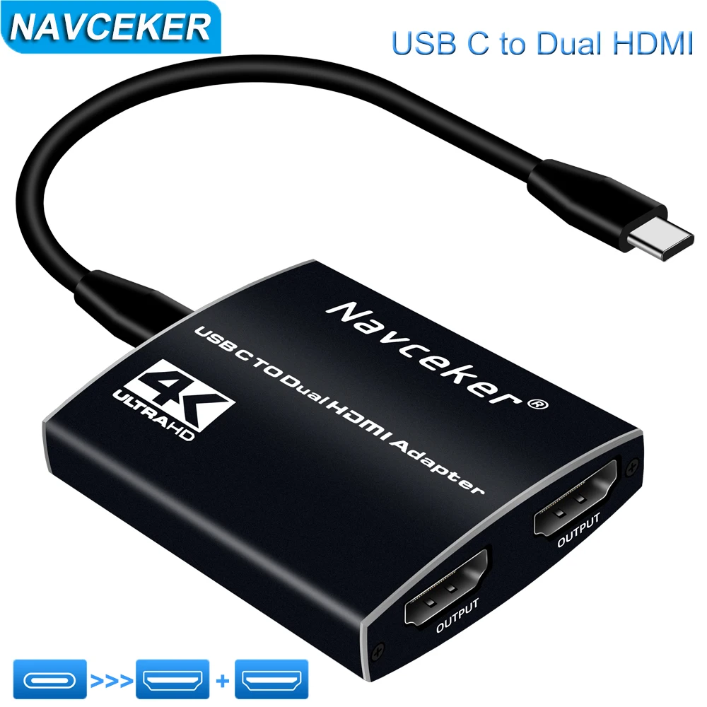 USB C к 2 HDMI Dual 4K отображает цифровой AV-адаптер для 2020-2016 MacBook Pro Mac Air/iPad Dell XPS 13/15 Surface 7/Go
