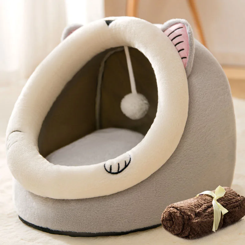 

Cute Cat Bed Warm Pet House Kitten Cave Cushion Comfort Cat House Basket Tent Puppy Nest Small Dog Mat Supplies Bed For Cats