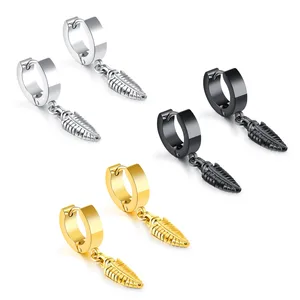 Cyue European 3-Color Leaf Stainless Steel Hoop Earrings Wholesale Fashion Jewelry For Men Women Gifts