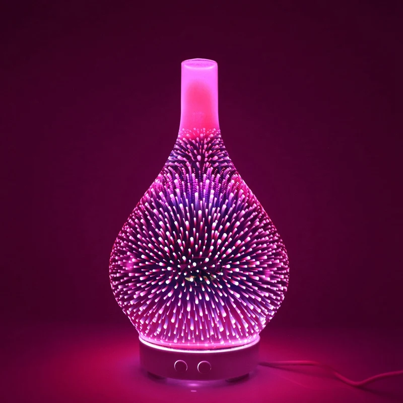 

3D Firework Glass Vase Shape Air Humidifier with 7 Color Led Night Light Aroma Essential Oil Diffuser Mist Maker Ultrasonic Humi