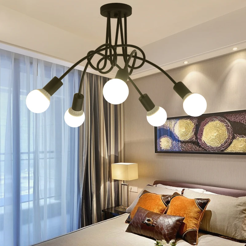 

Study Dining Room Lamp Personality LED Ceiling Lamp Industrial Style Bedroom Living Room Simple Shop Cafe Loft Creative E27 AC
