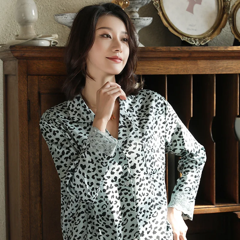 Two Piece Button Up Pajama Set Women Simple Breathable and Comfortable Pajamas Plus Size Leopard Sexy Home Clothes for Women