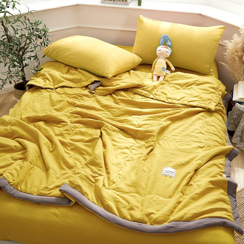 

New Design Bedspread Bed Cover 4pcs Bedset Summer Washed Silk Quilt Bedding Pink White Green Adult Kids Air Condition Comforter