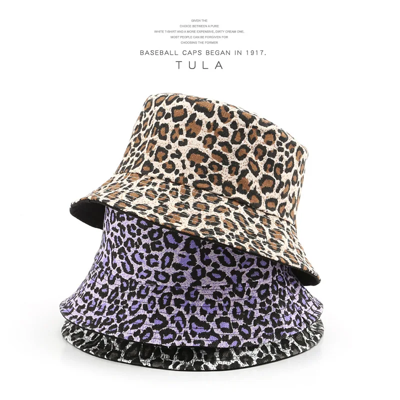 

Spring Retro Contracted Double-sided Leopard Print Fisherman Hat Outdoor Sports 2021 Leisure Female Sun Protection Hat Basin Hat