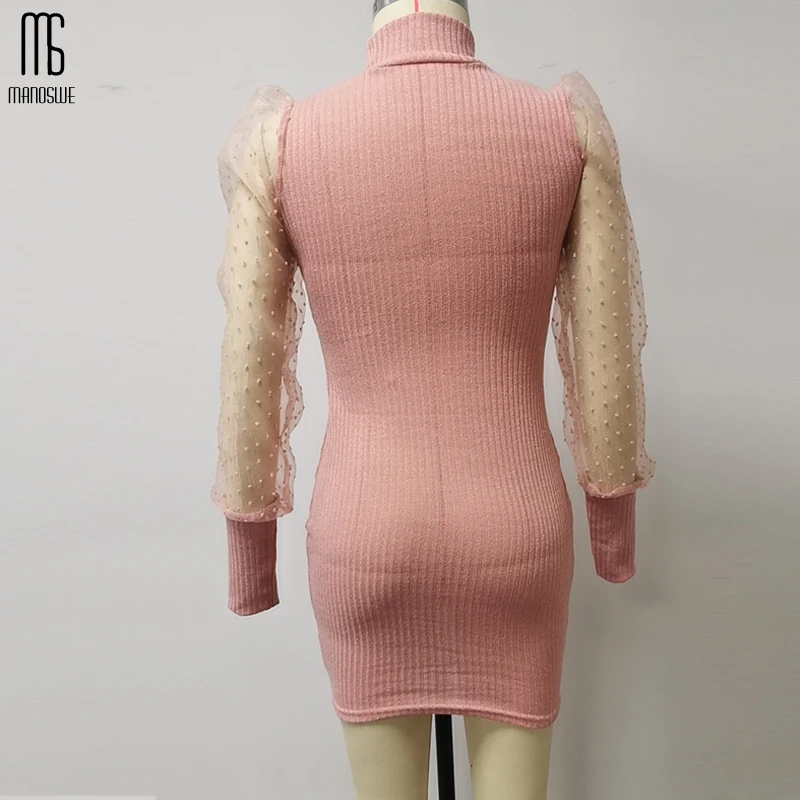 Женское Короткое платье в горошек Manoswe белое трикотажное средней длины с