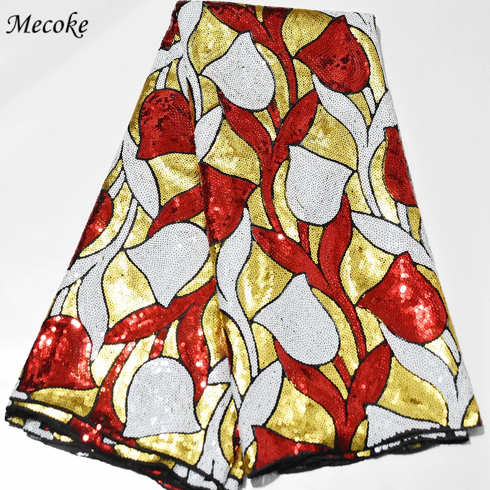 Кружевные Ткани Mecoke с темно-синим шнурком Высококачественная нигерийская