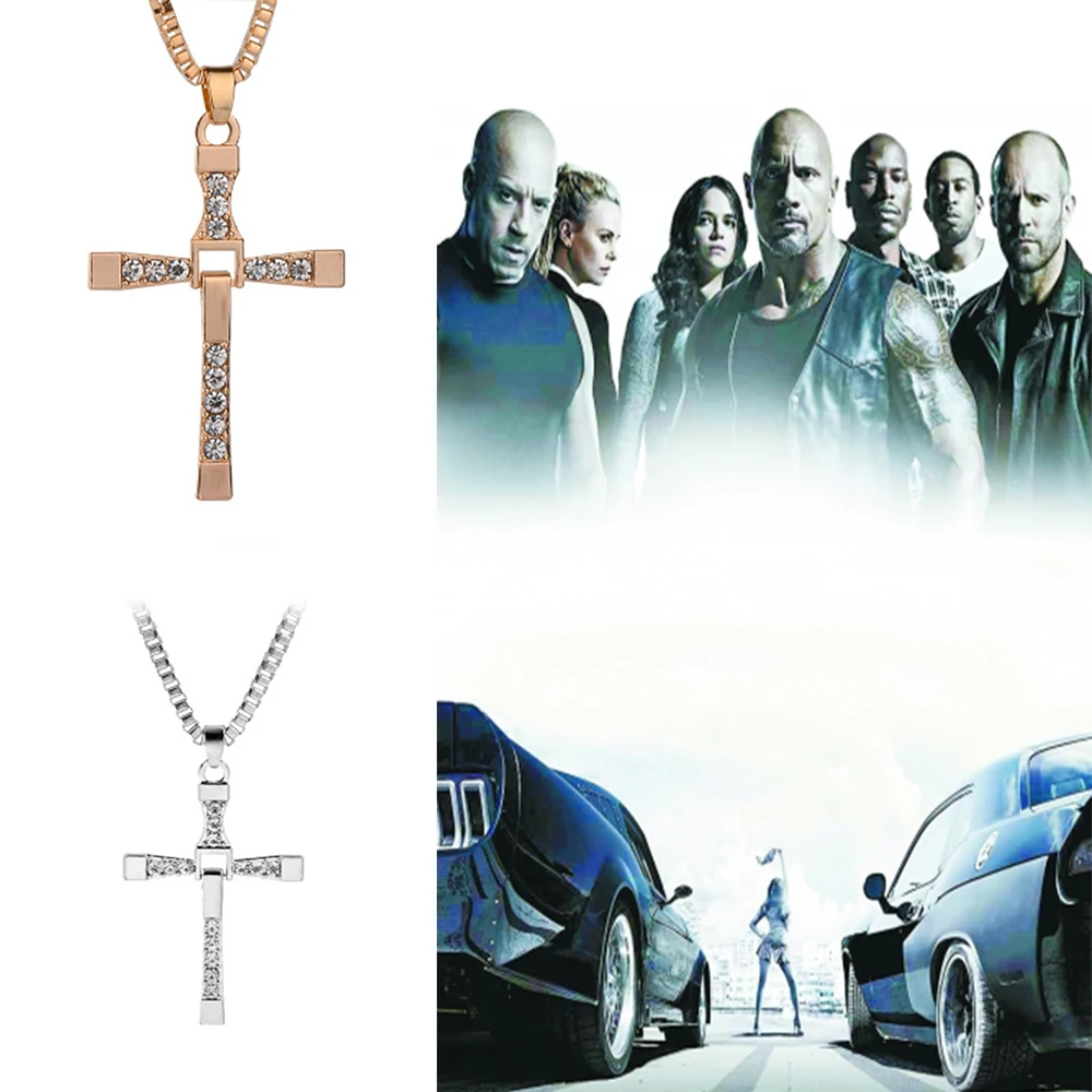 

Fast and Furious Necklace Fshion Full Crystal Gold Cross Pendant Statement Necklace Sweet Gifts For Boyfriend