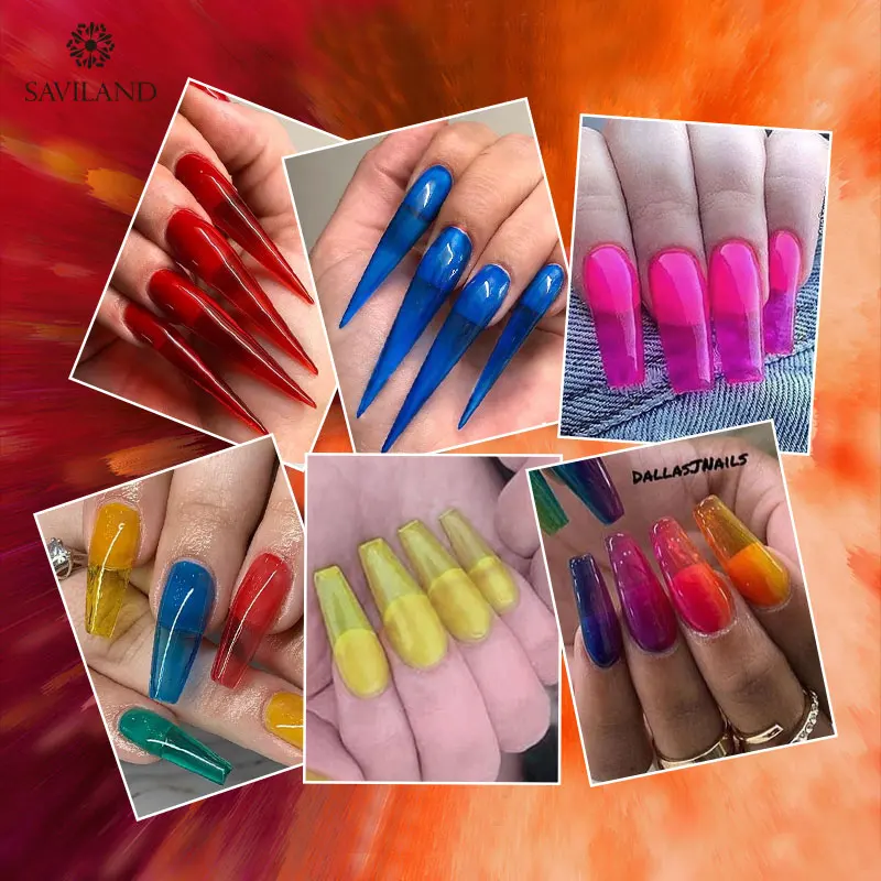 Желе лак для ногтей SAVILAND желе со стеклянными конфетами Радужный Янтарный Гель