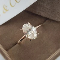 oval cut solitaire ring rose gold hidden halo crystal stone rings for women wedding party cool jewelry gift wholesale