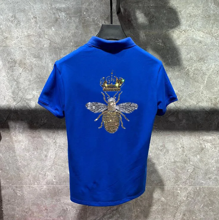 Рубашка-поло мужская с короткими рукавами хлопок однотонная дышащая со стразами