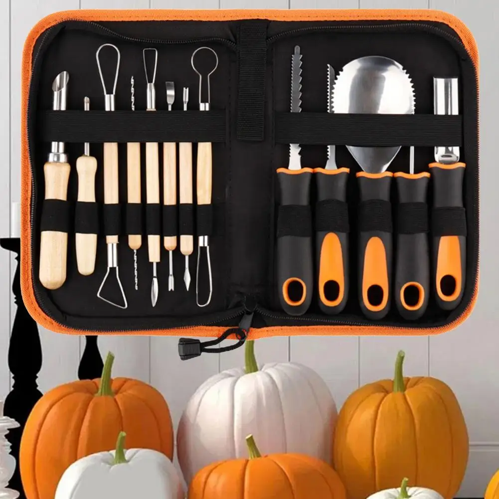 

1 Набор Профессиональный набор для резьбы на Хэллоуин в виде тыквы с сумкой для переноски острые резаки из нержавеющей стали для резьбы на т...