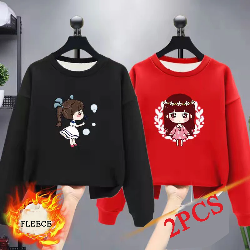 

Children's Sweatshirt Autumn Winter Fleece Warm Long Sleeve Girls Pullover O-neck Casual Cute School Kids Clothes Sport Tops