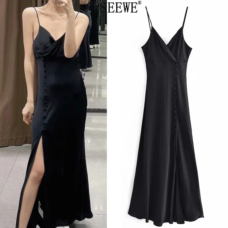 PSEEWE черная кофта атласное женское длинное летнее платье 2021 Сексуальные вечерние