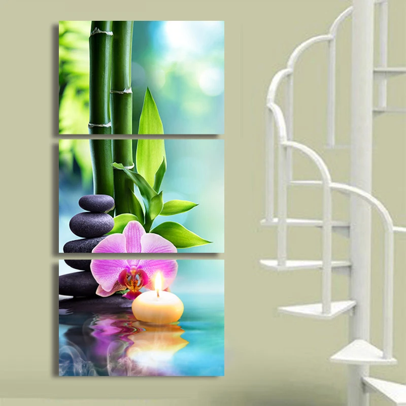 Триптих Холст Искусство зеленый бамбук картина красивая Натюрморт картины набор