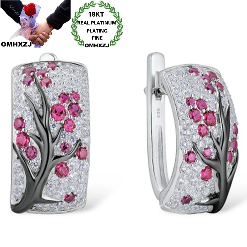 

OMHXZJ EA570 Wholesale European Fashion Woman Girl Party Birthday Gift Plum Blossom Zircon 18KT White Black Gold Hoop Earrings