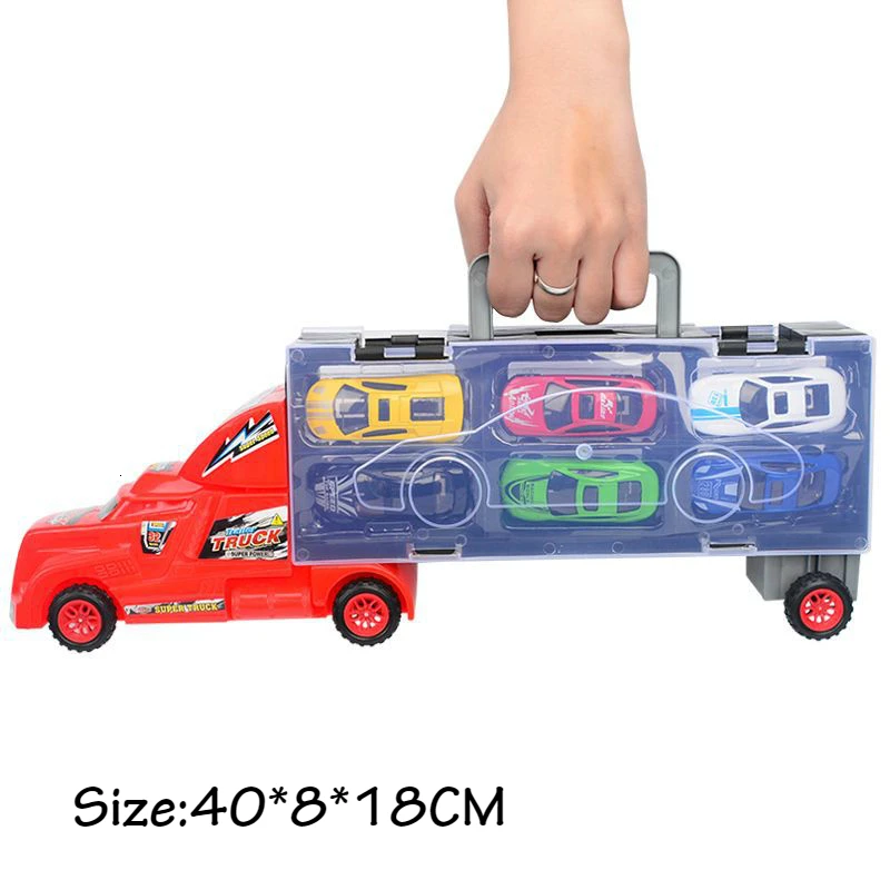 

Diecast Metal Alloy Pixar Cars Model Toys For Children Metal Truck Hauler With 6 Small Cars Storm Toys For Kids Gift