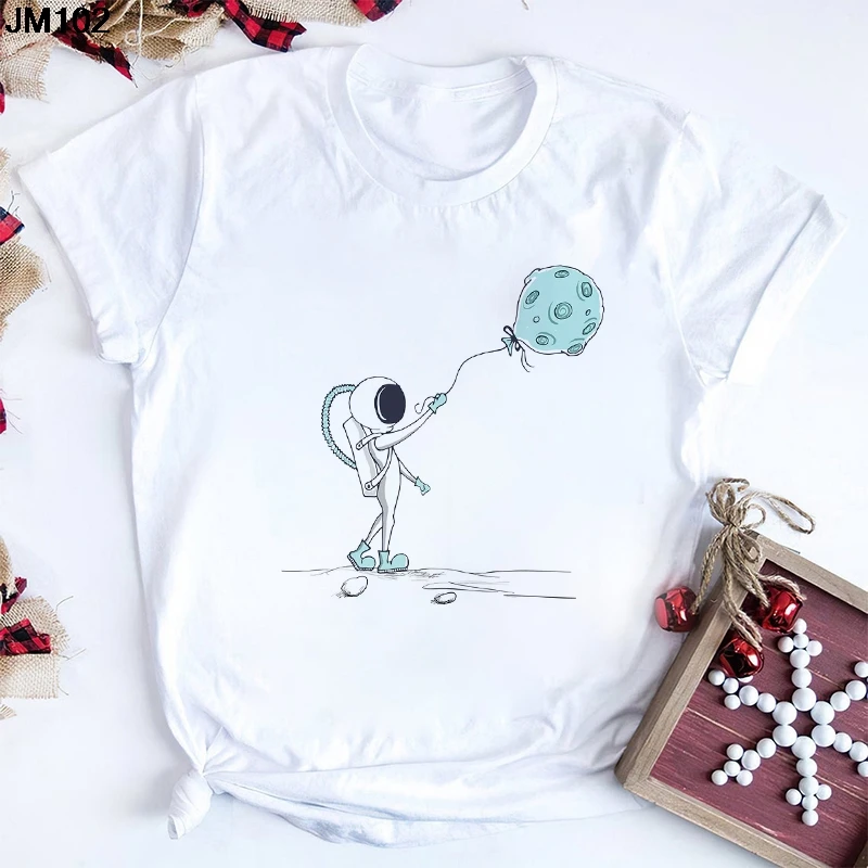 

Funny Space Astronaut Print Ladies T-shirt Summer Harajuku Streetwear White T Shirt Fashion Women's Short Sleeve Tops Tshirt Tee