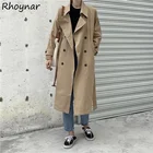 Женский модный мешковатый двубортный Тренч Ulzzang, однотонная простая Студенческая шикарная винтажная популярная Повседневная Женская одежда для подростков, Новинка