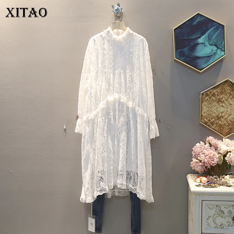 XITAO Плиссированное кружевное платье Женская мода новый лоскутный пуловер