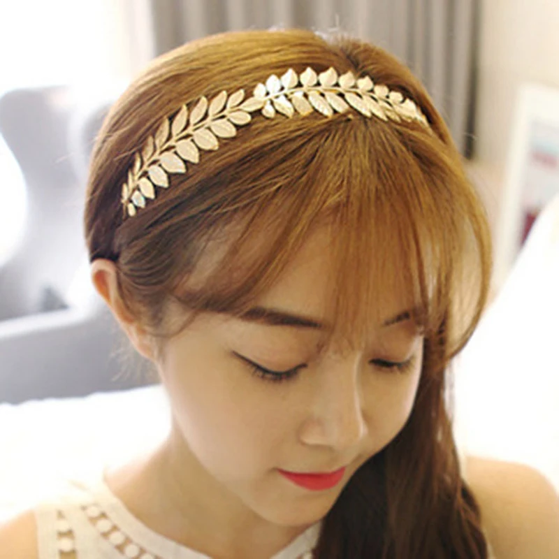 Элегантная повязка на голову с жемчужинами и листьями для женщин металлические