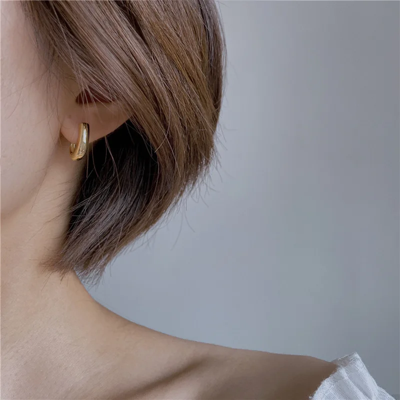 

Big Thick Huggie Designer Geometric 925 Sterling Silver Hoop Earrings For Women Trendy Fashion Jewelry Gifts