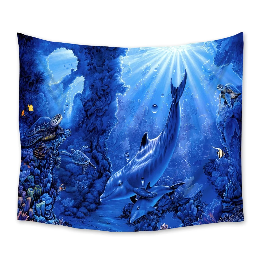 

Underwater World Dolphin Sea Turtle Fish Coral Psychedelic Tapestry Wall Hanging Room Carpet Dorm Tapestries Art Home Decoration