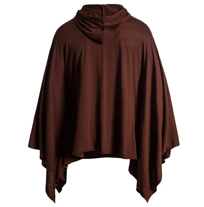 Mens Pocket Irregular Patchwork Hooded Loose Bat Sleeves Hooded Cloak Cape Coat Poncho Outwear Tops Knitting Hoodies Sleeve