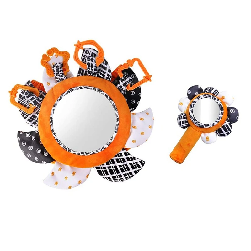 

Baby Floor Mirror Tummy Time with Plush Rattles Rings Sun Flower Sets, Baby Car Mirror Hanging Toy for 0 3 6 9 12 Months