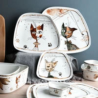 cute cartoon cat ceramic tableware household soup noodle bowls fruit steak food plate dishes creative porcelain dinnerware