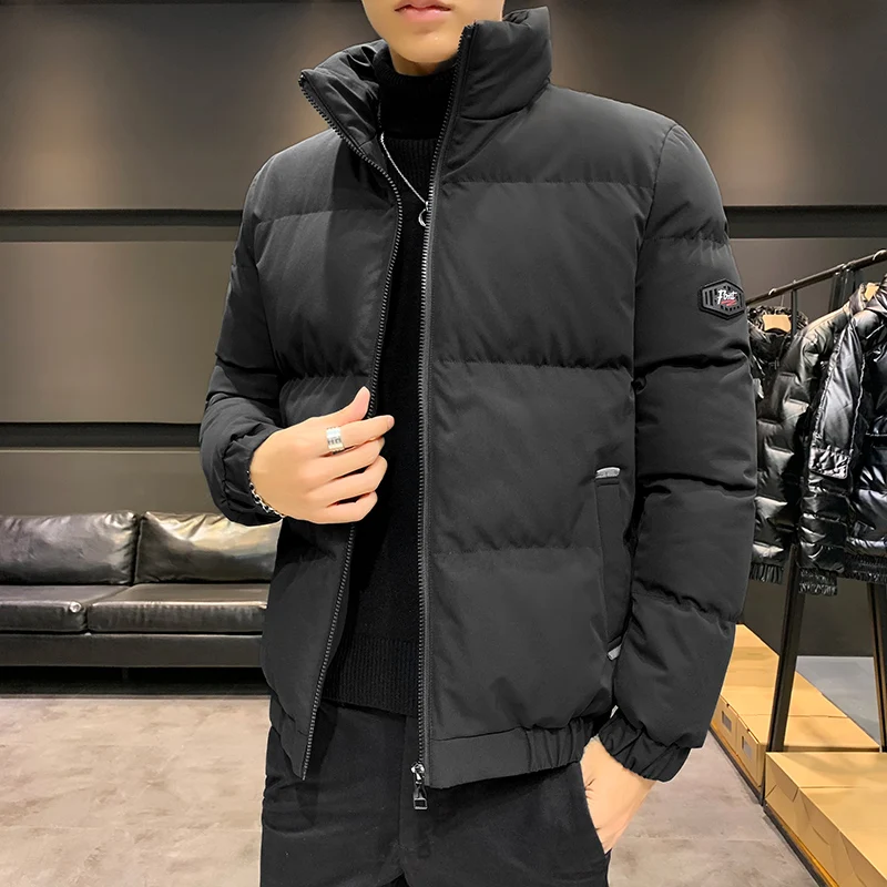Зимние мужские парки уличная одежда однотонная Корейская с воротником-стойкой