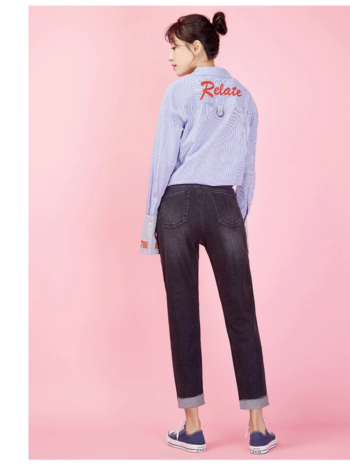LEIJIJEANS, новинка, большой размер, женские черные шаровары с высокой талией, брюки с манжетами, крутые, крутые, модные, женские джинсы, 9028