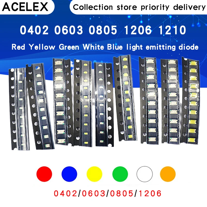 

100pcs SMD LED 0402 0603 0805 1206 1210 smd led Red Yellow Green White Blue light emitting diode Clear LED Light Diode DIY Kit