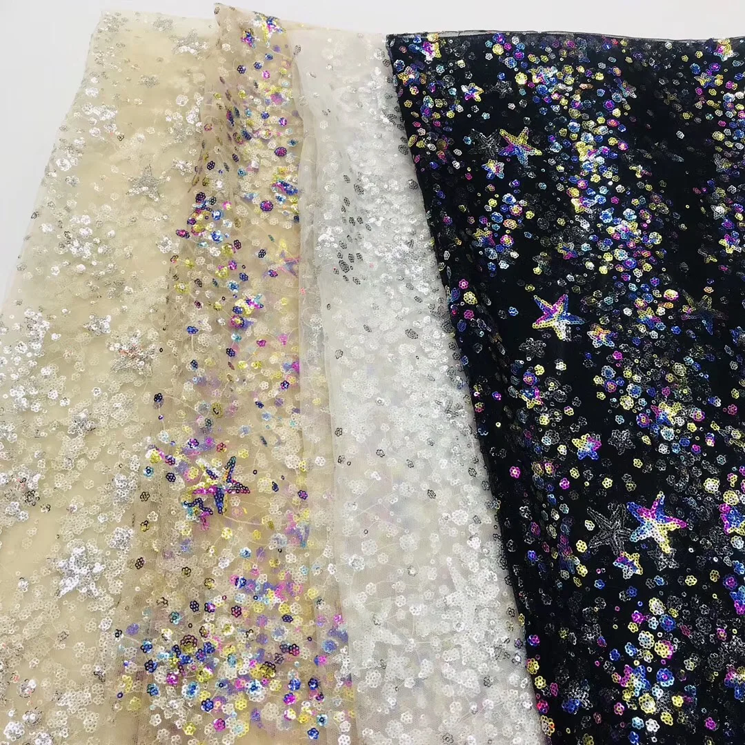

BEAUTIFICAL african lace fabrics Hot sale nigerian net lace sequins for women 5yards multucolor sequins lace fabric ML7N156