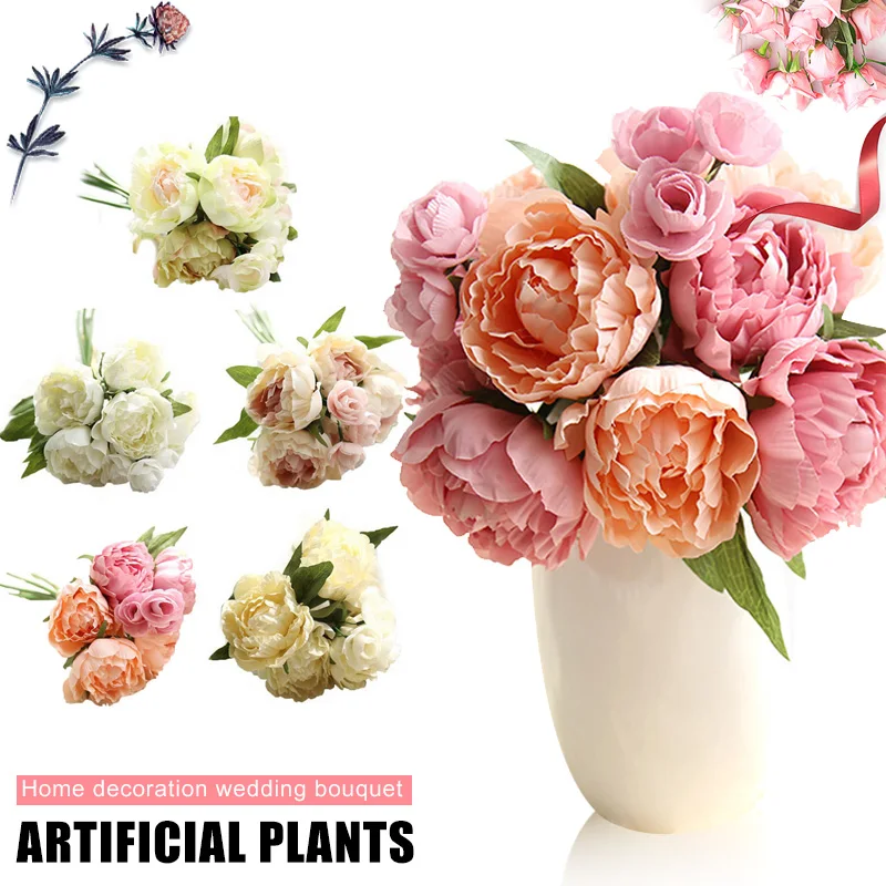 Свадебный Ресторан гостиная Искусственный Пион Букеты поддельные цветы цветок 5