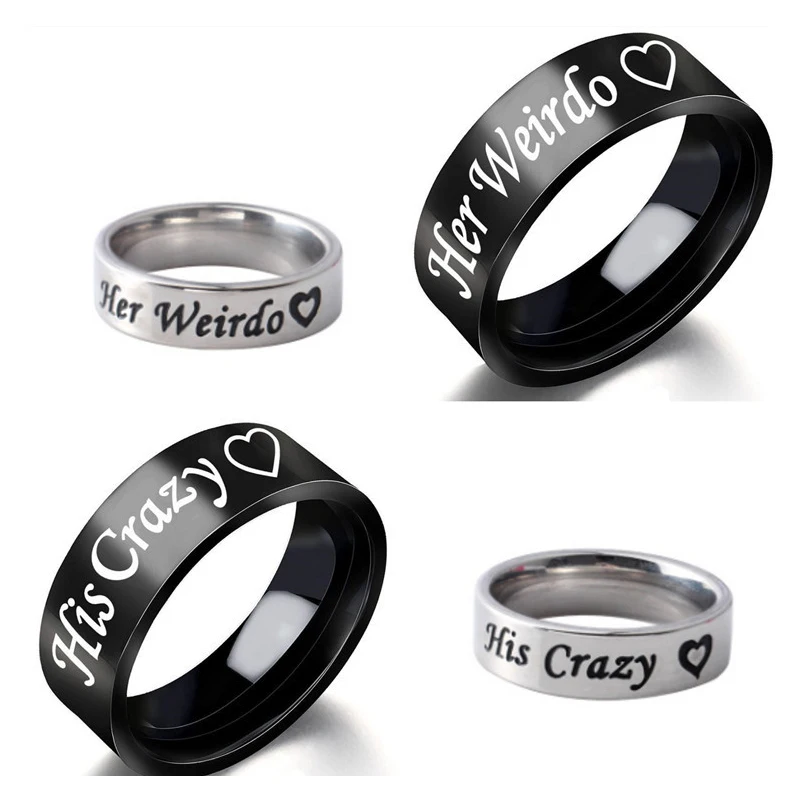 

Gu Li Unique "Her/His Weirdo" Letter Opening Ring For Women Men Engagement Party Wedding Jewelry Lovers'Accessories Size 6-12