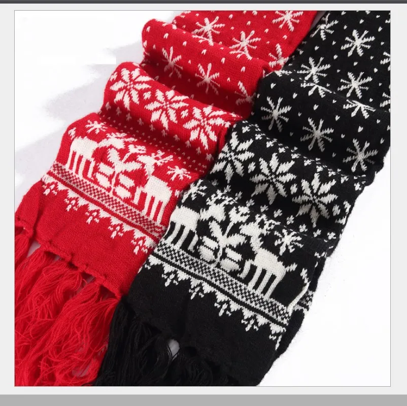 Женский и мужской Рождественский шарф со снежинками теплый толстый с кисточками