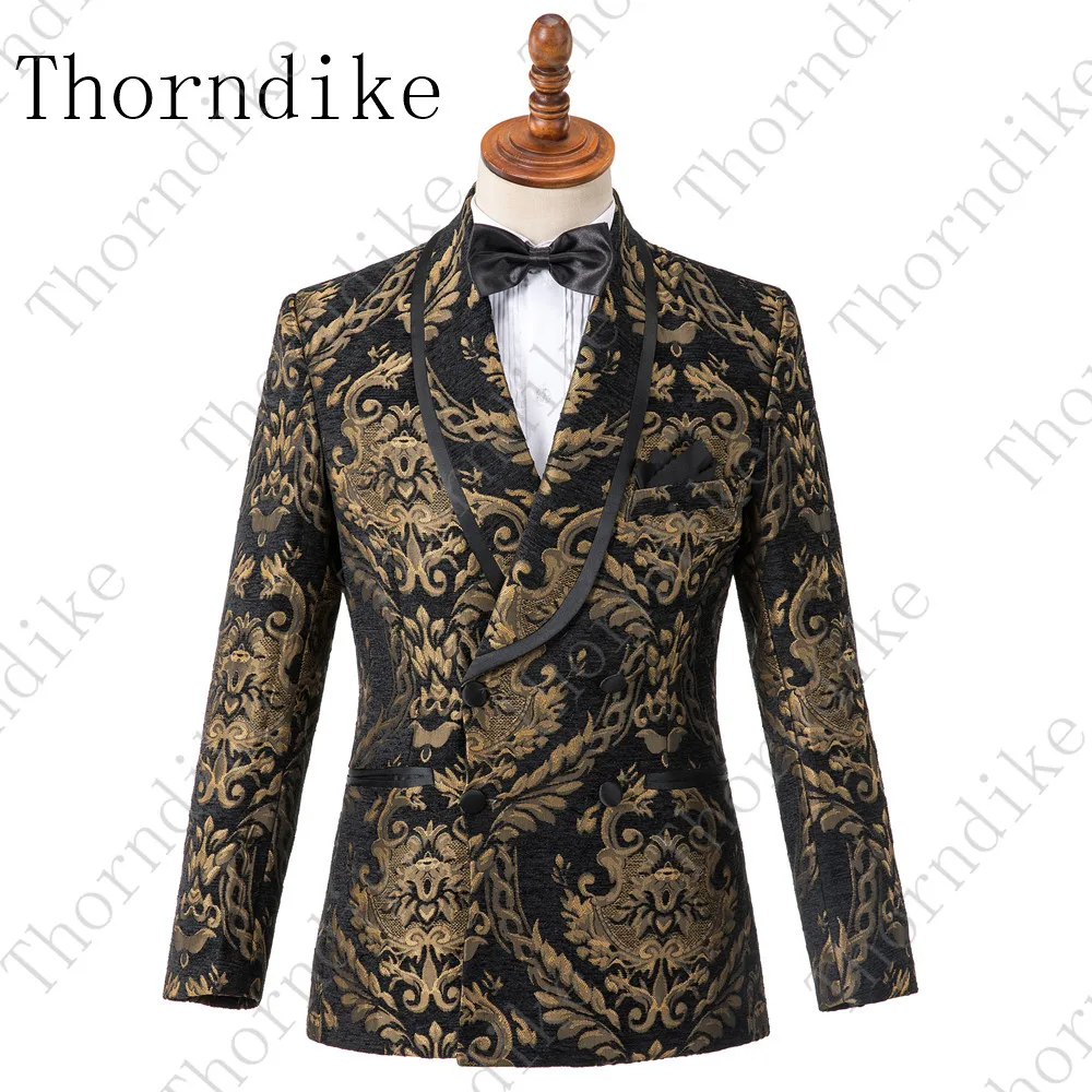 Мужской бархатный блейзер с вышивкой Thorndike золотистый цветочным узором для сцены