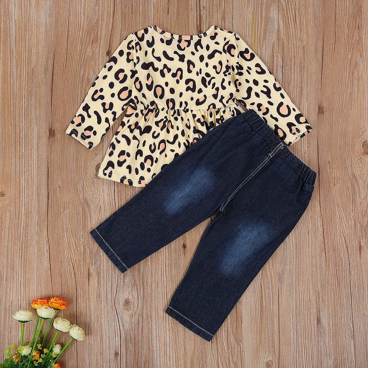 

Kids Girls Two-piece Clothes Outfit Leopard Printed Pattern Long Sleeve Round Collar Top T-shirt+Long Pants 1-6 Years
