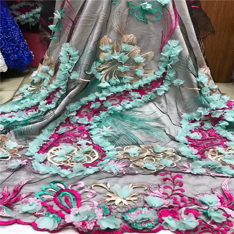 Африканская кружевная ткань 3D цветок высокого качества французский Тюль 2020