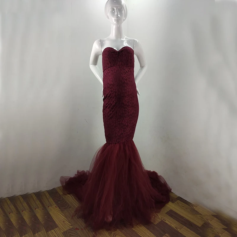 

Women Strapless Lace Maternity Gown Maxi Photography Dress Baby Shower Clothes Sexy Mesh Mermaid Pregnancy Dress for Photo Shoot