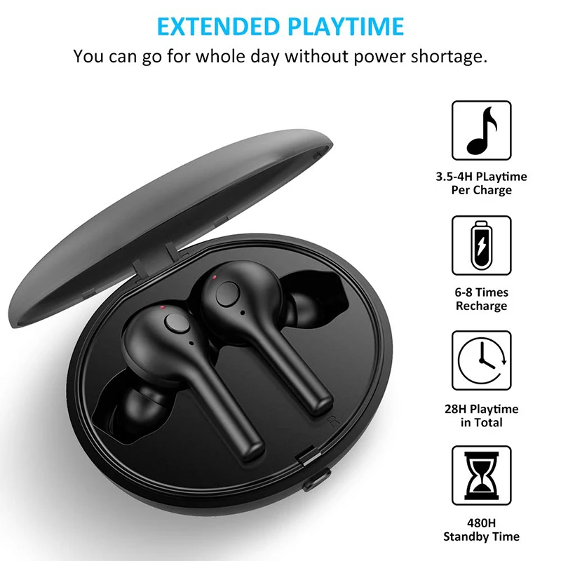 Наушники-вкладыши TWS Bluetooth наушники V5.0 4D Hi-Fi стерео Беспроводной с микрофоном Шум