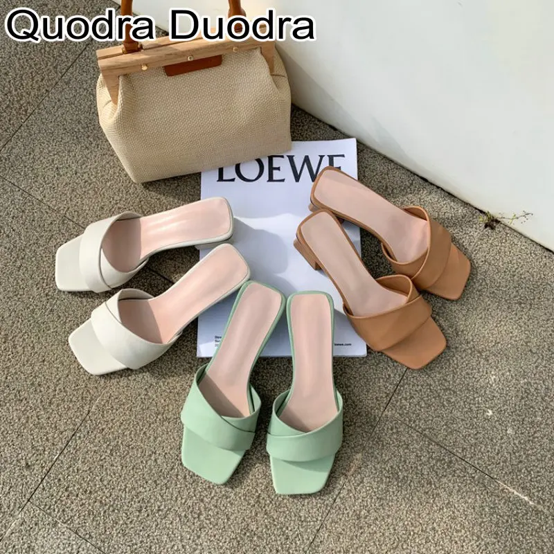 

new shoes mules Summer Women shoes Slippers Slip On mule open toe slide heels chunky Ladies Outdoor Green White plus size 33 43