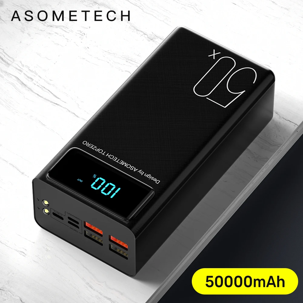 50000mAh Power Bank большой емкости светодиодный дисплей Powerbank 2.1A быстрая зарядка внешнее