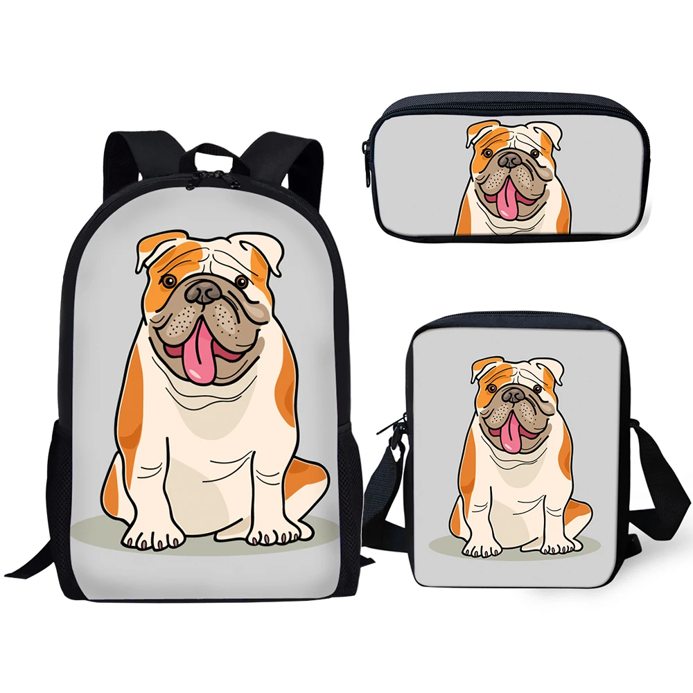 HaoYun Children's School Backpack Cartoon Little Bulldogs Pattern School Book Bags Cute Animal 3PCs/Set Students School Bags