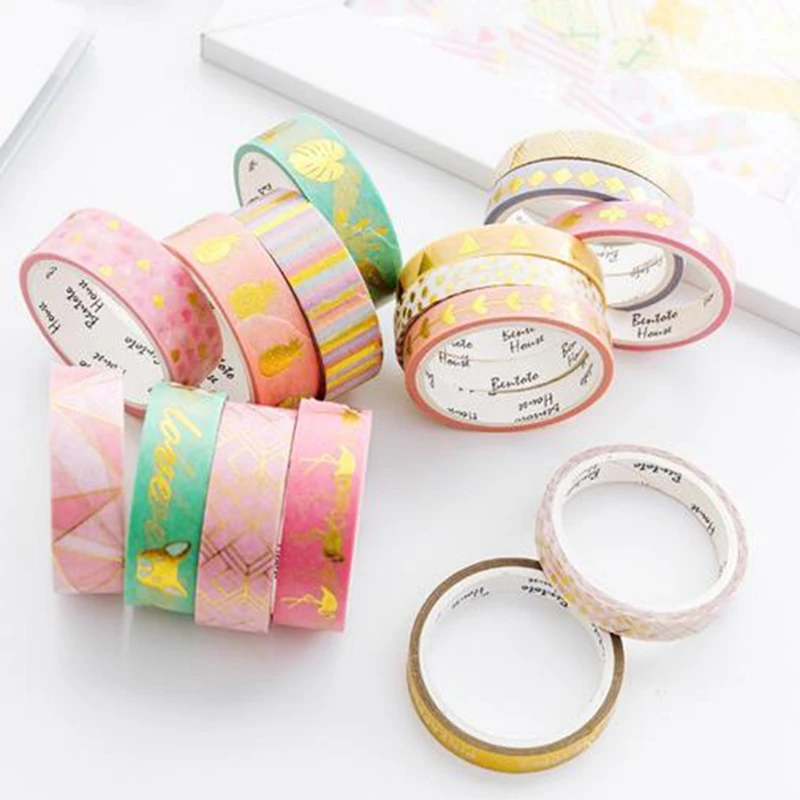 4 шт./компл. Kawaii золото Фольга лента Washi Фламинго ананас растений в форме сердца лента Washi планировщик дневник канцелярские декоративная лента Стикеры