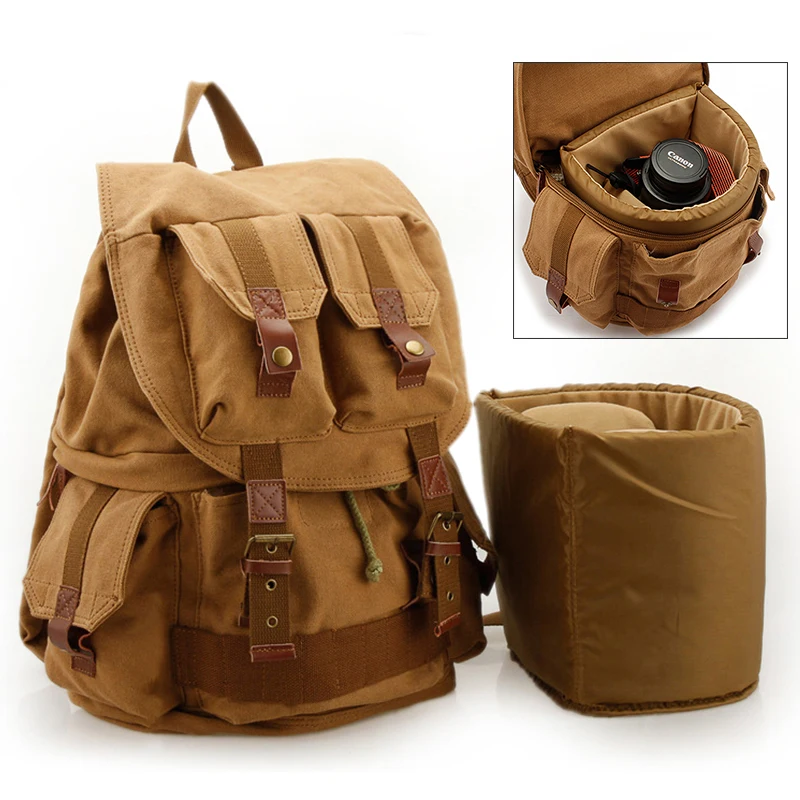 

DSLR Camera Bag Vintage Casual Canvas Travel Rucksack Camera Backpack With Rain Cover For Canon Nikon Sony Bag