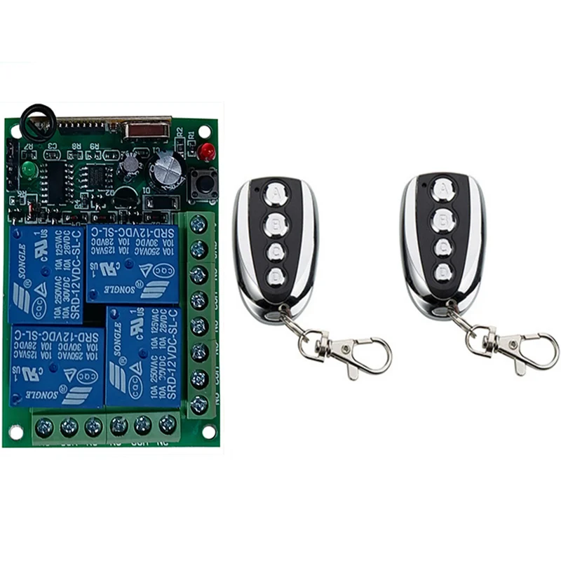 

433MHz Universal DC 12V 24V 10A Relay 4CH Wireless RF Remote Control Switch Transmitter+Receiver Module Gate Garage Opener